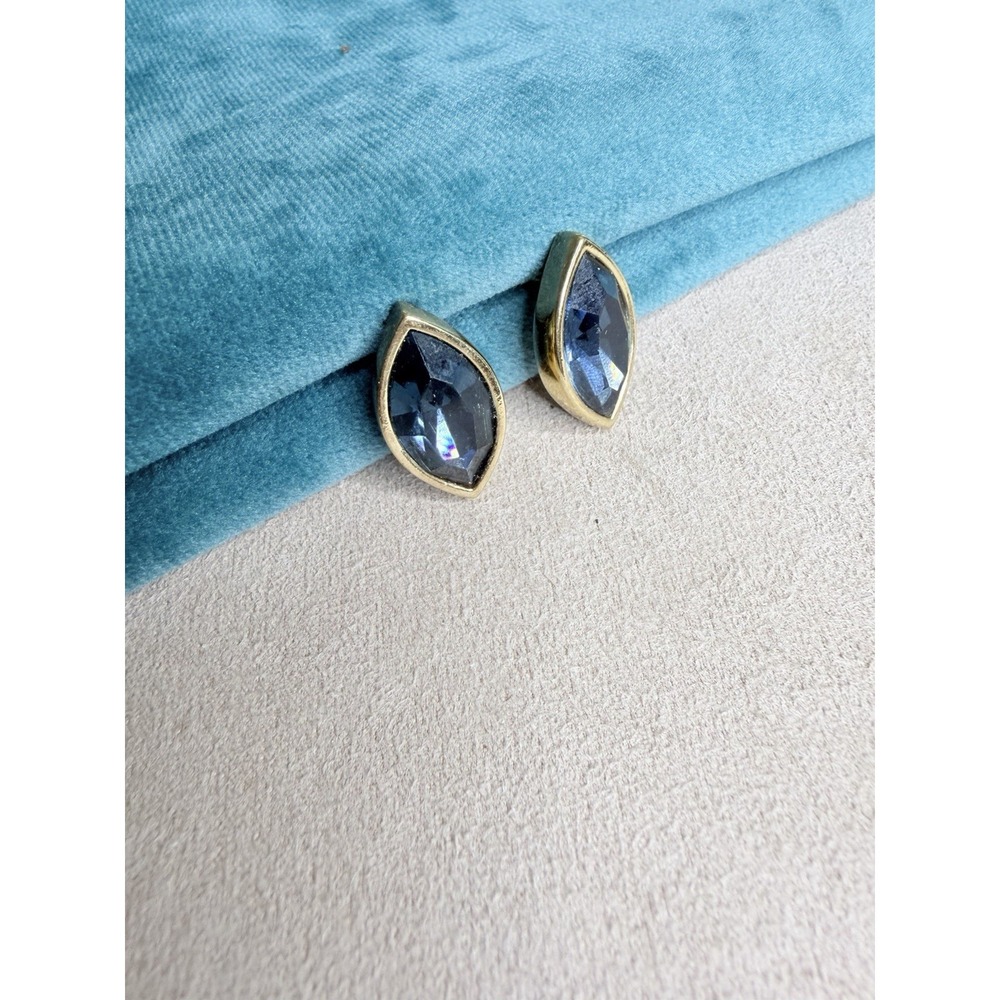 Vintage S.A.L. Swarovski Sapphire Blue Marquise Crystal Post Earrings Gold Tone